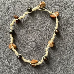White string bracelet with brown stone & Black Pearl